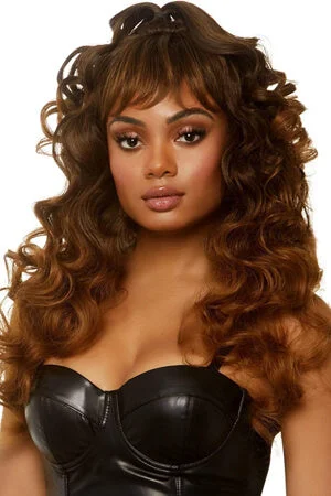 Ombre wavy wig with a seamless color blendBrown 24" Long Curly Ponytail Wig