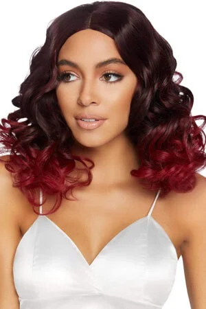 Bob wig with a monofilament cap for a breathable feelBurgundy 18" Curly Ombre Long Bob Wig