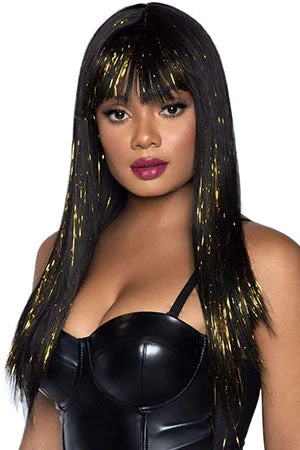 Wavy wig with a wavy bang for a trendy and modern styleTinsel Wig With Bang