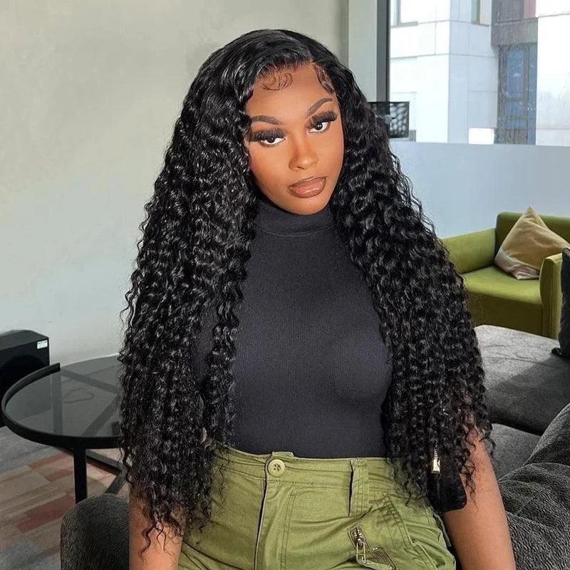 Lace wig with a pre - bleached knot for a natural - looking scalp13x4 13x6 Brazilian Curly Deep Wave Lace Frontal Human Hair Wigs Preplucked