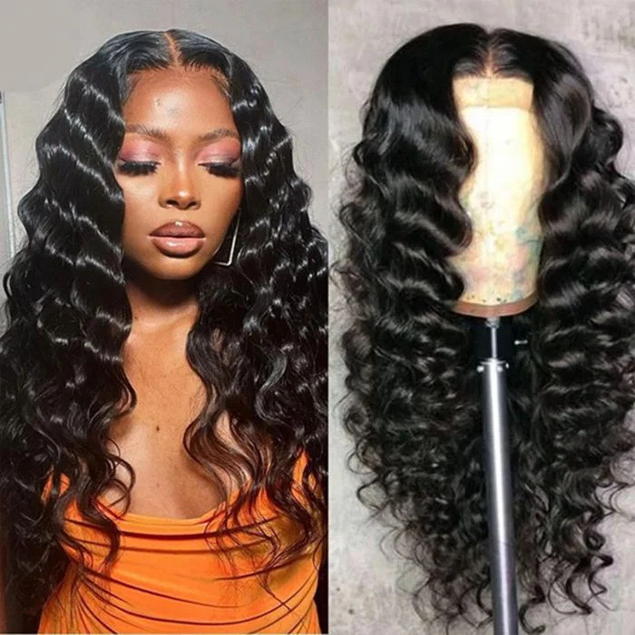 Human - hair wig with a side - swept bang for a sophisticated look13x4 13x6 Transparent Skin Melt Loose Deep Wave Lace Front Wig Human Hair Wigs