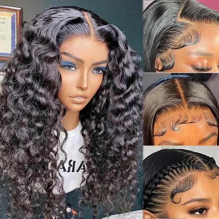 Human - hair wig with a curly texture for a bold and stylish choice13x6 HD Transparent Full Lace Frontal Loose Deep Wave Wig