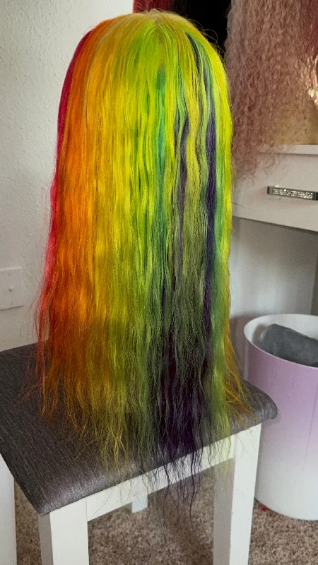 Colored wig with a red - orange hue for a warm and energetic look20 inch Rainbow Full Lace