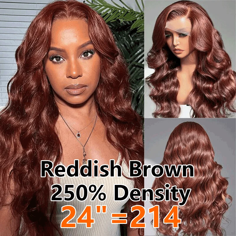 Adjustable - cap colored wig for a comfortable fit250% Density Reddish Brown Body Wave 13x6 Full Lace Fontal Wig Pre-Colored Human Hair Wigs