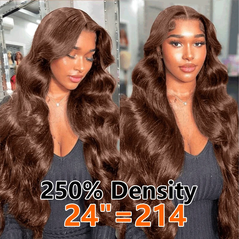 Synthetic colored wig with a heat - resistant formula for easy styling250% Density Chocolate Brown Straight / Body Wave 13x6 Full Lace Fontal Wig Straight Human Hair Colored Wigs