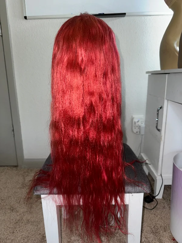 Colored wig with a red - orange hue for a warm and energetic look28 inch Strawberry Blonde Lace