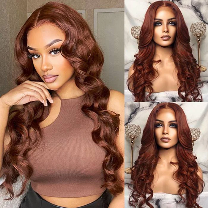 Human - hair wig with a pre - plucked hairline for a more natural look#33 Red Brown Auburn Colored Body Wave Lace Front Wig 13x4 13x6 Transparent Lace Frontal Wigs