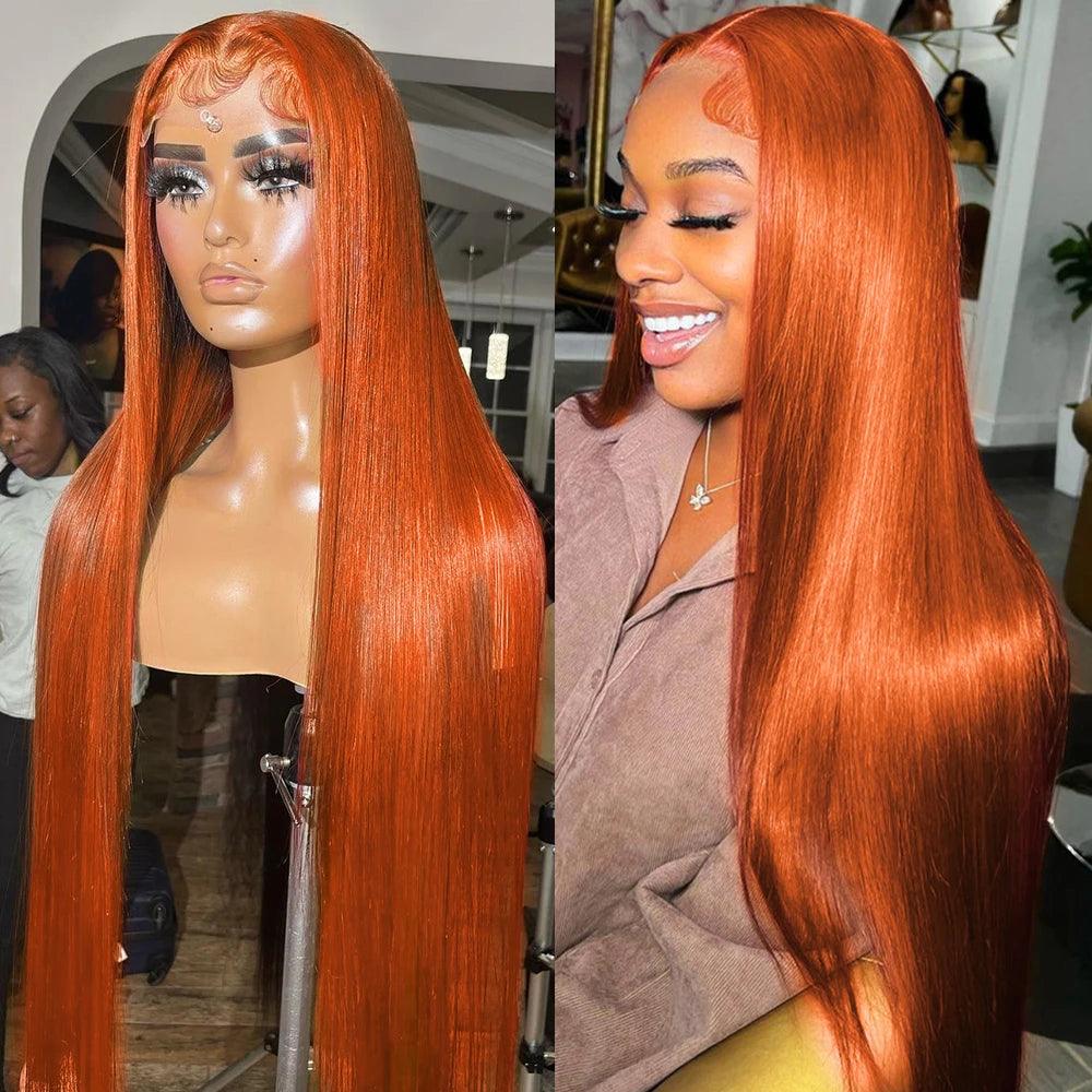 Adjustable - cap lace wig for a comfortable fit#350 Ginger Orange Colored 13x4 Lace Front Wig Human Hair Brazilian Straight