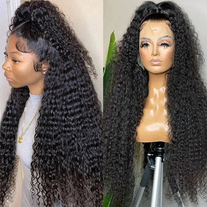 Human - hair wig with a wavy texture for a beachy and relaxed look360 Lace Frontal Wig Pre Plucked Kinky Curly Lace Front Wig For Black Women