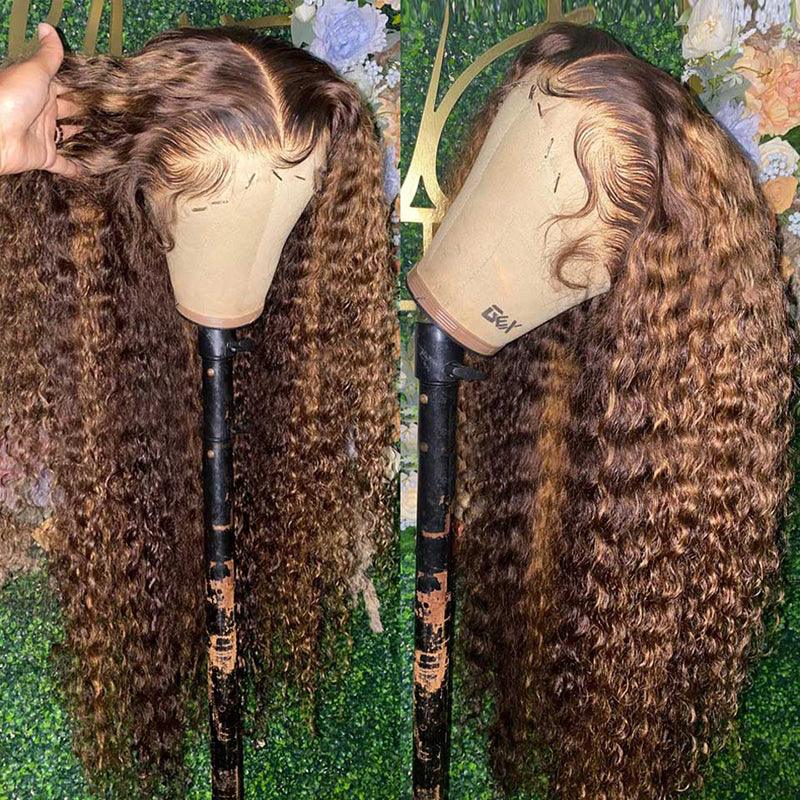 Lace wig with a middle - part for a classic and elegant style#4/27 Highlight Wig Curly 13x4 Lace Front Human Hair Wigs