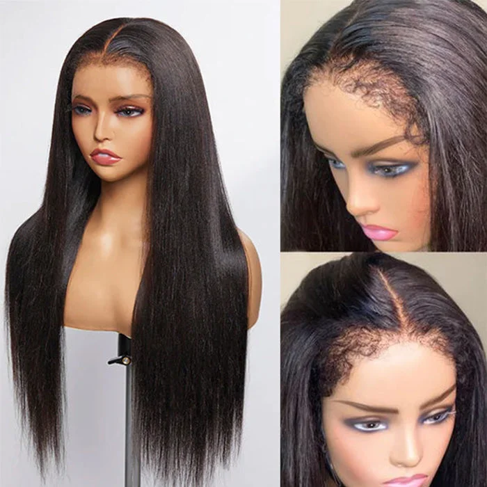 Human - hair wig with a 180 - density for a full and thick appearance4C Edge Hairline-Realistic Hairline Straight 13x4/13x6 HD Transparent Lace Front Human Hair Wigs