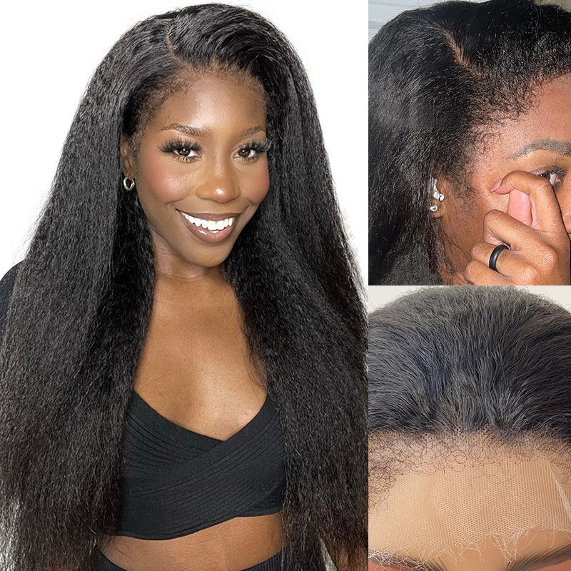 Lace wig with a 200 - density for a full and thick appearanceLimited Offer 4C Edges Wig Kinky Straight 13x4HD Lace Front Wigs With Realistic Hairline