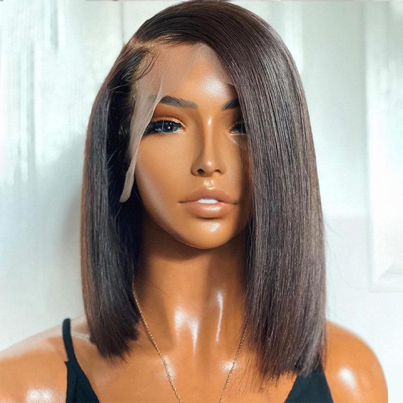 Lace wig with a straight texture for a sleek and minimalist look4x4/13x4 Lace Wig Shine Hair Short Bob Brazilian Straight Human Hair Wigs Side Part