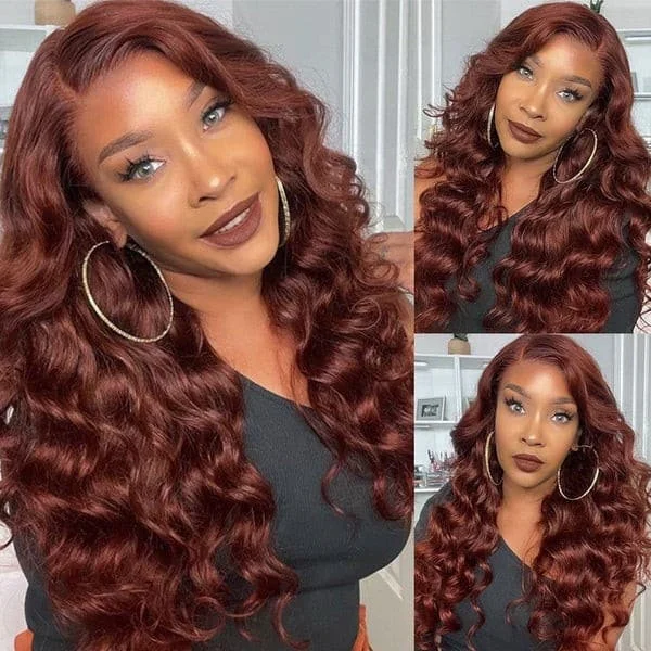 Colored wig with a side - part for a more flattering appearance5x5 Lace Closure Body Wave Auburn Colored Wigs for Sale