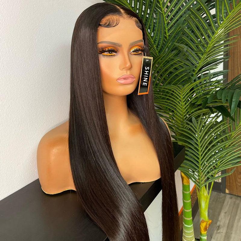 Lace wig with a curly texture for a bold and stylish choice7x5 Super Glueless Wig Wear Go Brazilian Straight Virgin Human Hair