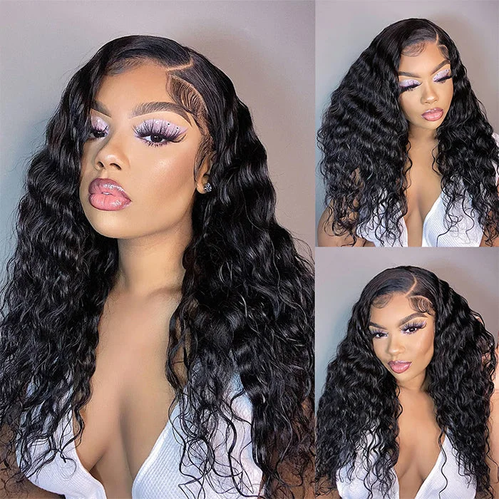 Human - hair wig with a side - part for a more flattering appearance5x5 HD Transparent Lace Closure Deep Wave Human Hair Wigs