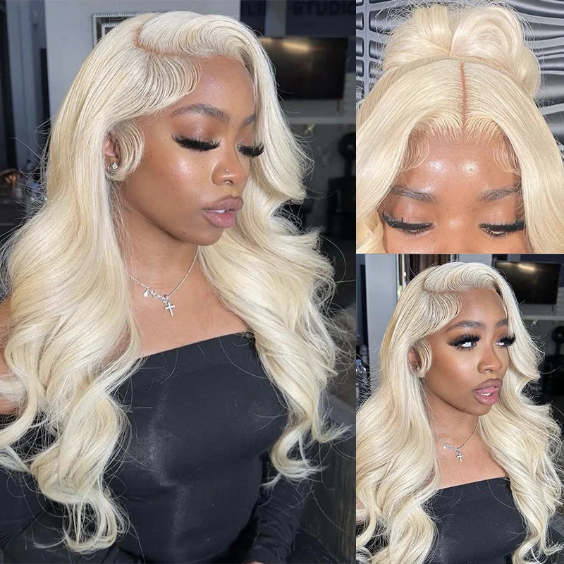 Colored wig with a straight texture for a sleek and minimalist look#60 Blonde Straight/Body Wave 13x6 Full Frontal Transparent Lace Human Hair Wigs