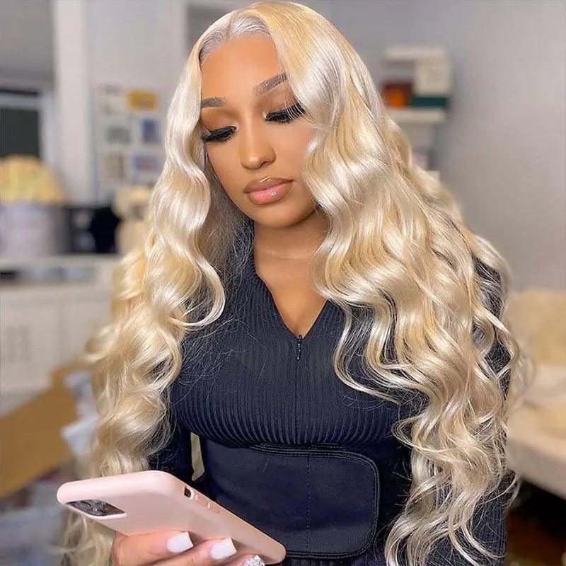 Lace wig with a platinum - blonde color for a bold and trendy look#613 Blonde 13x4 Lace Front Wig Body Wave Human Hair Wigs