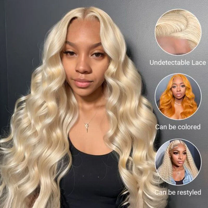 Colored wig in a vibrant pink color for a bold and eye - catching look#613 Blonde Loose Body Wave Wig Transparent 13x6 Full Frontal Lace Wig 100% Virgin Human Hair