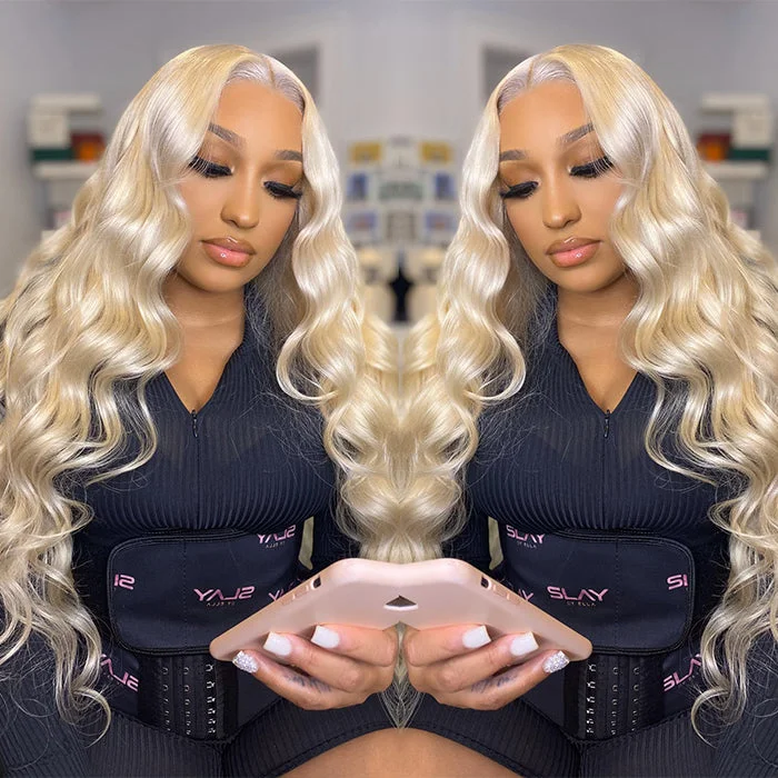 Adjustable - cap human - hair wig for a comfortable fit613 Body Wave 13x6 Transparent Lace Front Pre-Plucked Human Hair Wigs