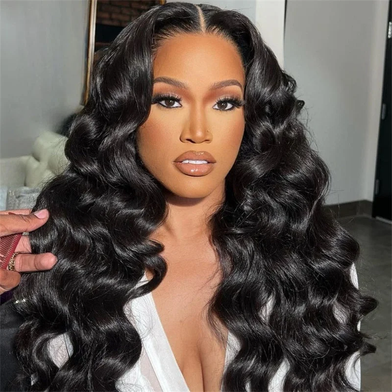 Colored wig with a pre - plucked hairline for a more natural look6x6 Lace Closure Human Hair Wigs Loose Wave HD Transparent Lace Front Wigs 180% Density