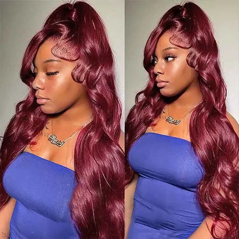 Colored wig with a silk - base cap for a comfortable and smooth feelAlibonnie 99J Burgundy 360 Transparent Lace Body Wave Wigs Pre Plucked Online