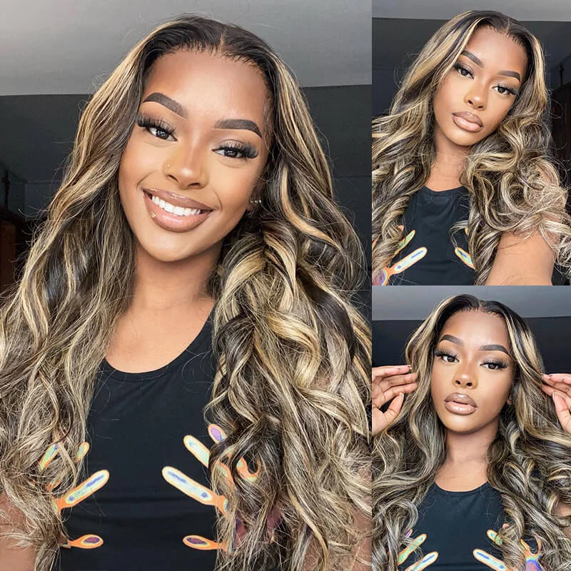 Colored wig with a red - orange hue for a warm and energetic lookAlibonnie Body Wave Balayage Highlight 13×4 Lace Front Wig Transparent Human Hair Wigs 180% 250% Density