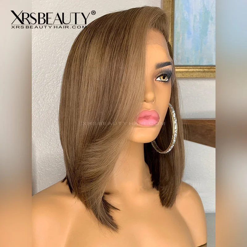 Colored wig with a middle - part for a classic and elegant styleAnthony Cuts Long Wavy Ash Blonde Bob Wig with Side Bangs [BOB46]