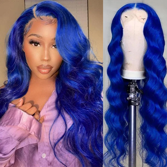 Human - hair wig with a wavy texture for a beachy and relaxed lookBlue Wig 13x4 4x4 Body Wave Lace Front Wig Transparent Lace Frontal Wig For Women