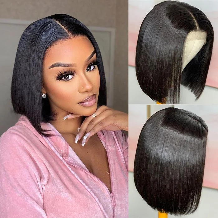 Virgin - human - hair wig with a natural - looking texture for a luxurious feelBob Lace Front Wigs 13x4 Straight Lace Front Wig Pre Plucked Bob Closure Wig