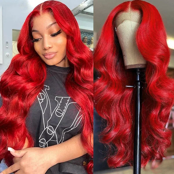 Malaysian - human - hair wig with a smooth and silky textureIshow Red Lace Front Wigs Body Wave Wig 13x4 HD Lace Frontal Wigs Transparent Lace Wigs