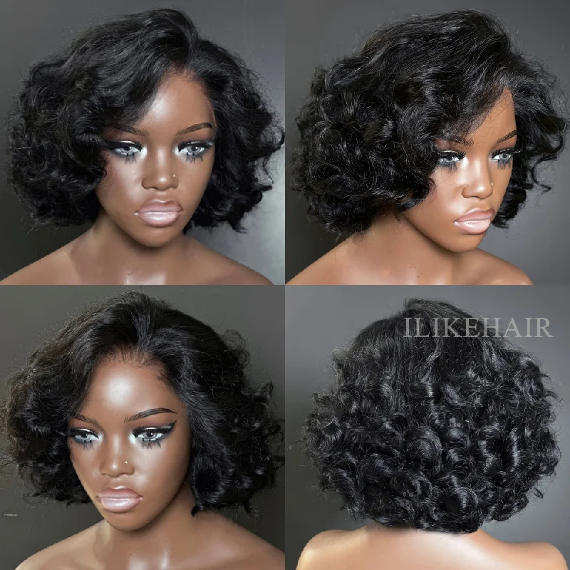 Lace wig with a middle - part for a classic and elegant styleBouncy Rose Curly Short Bob Glueless 5x5 Lace Closure Wig