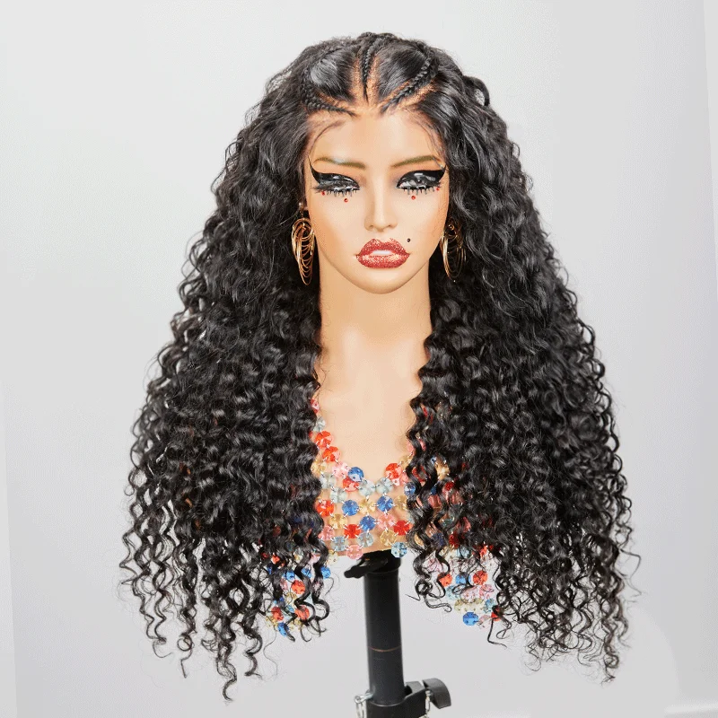 Lace wig with a pre - bleached knot for a natural - looking scalp13x4 Pre-braid Curly Glueless Lace Frontal Wig