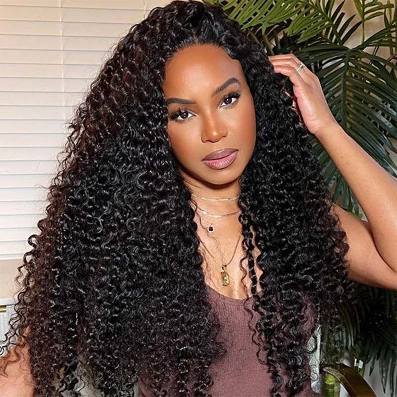 Human - hair wig in a jet - black color for a classic and timeless lookIshow Brazilian Curly Hair Wig 4x4 Lace Closure Wig 250% Density Kinky Curly Human Hair Lace Wigs