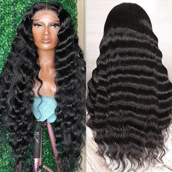 Human - hair wig in a jet - black color for a classic and timeless lookLoose Deep Wave Wig 13x4 HD Lace Front Wigs Brazilian Human Hair Frontal Lace Wigs