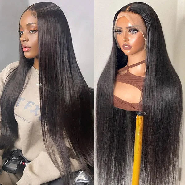 Human - hair wig with a 180 - density for a full and thick appearanceStraight Lace Wig Glueless Human Hair Wig 30 Inch Long Lace Front Wig 13x4 HD Lace Frontal Wig