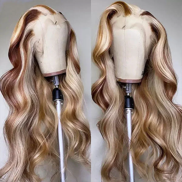 Peruvian - human - hair wig with a soft and manageable feelBrown Wig With Blonde Highlights P4/613 Colored Wigs 13x4 HD Lace Front Wigs Long Body Wave Human Hair