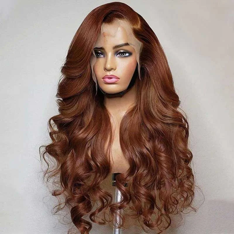 Colored wig with a middle - part for a classic and elegant styleAlibonnie Chocolate Brown Front Lace Wig Dark Brown 13x4 Body Wave Lace Front Wigs