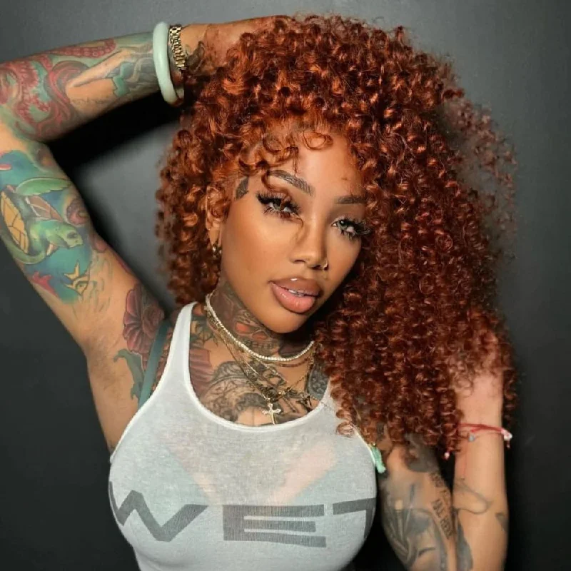 Colored wig with a straight texture for a sleek and minimalist lookColored Dark Ginger Brown Deep Wave Lace Wig