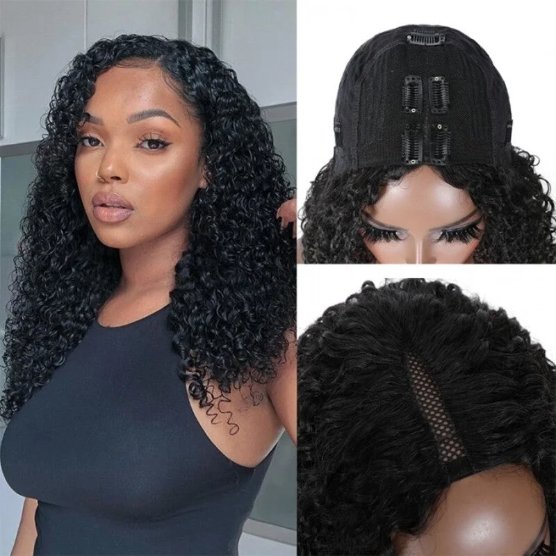 Brazilian - human - hair wig with a full and voluminous lookCurly V Part Bob Wig No Leave Out CheetahBeauty Upgraded U Part Wig 100% Human Hair Wigs