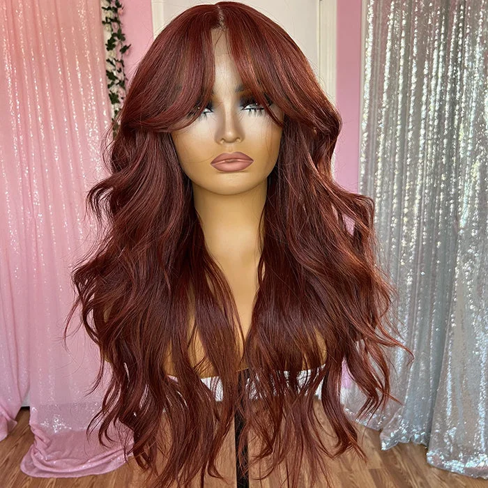 Colored wig with a side - swept bang for a sophisticated lookCurtain Bangs Copper Brown  Body Wave Human Hair Wig 13x4/5x5 HD Lace Closure Human Hair Wig