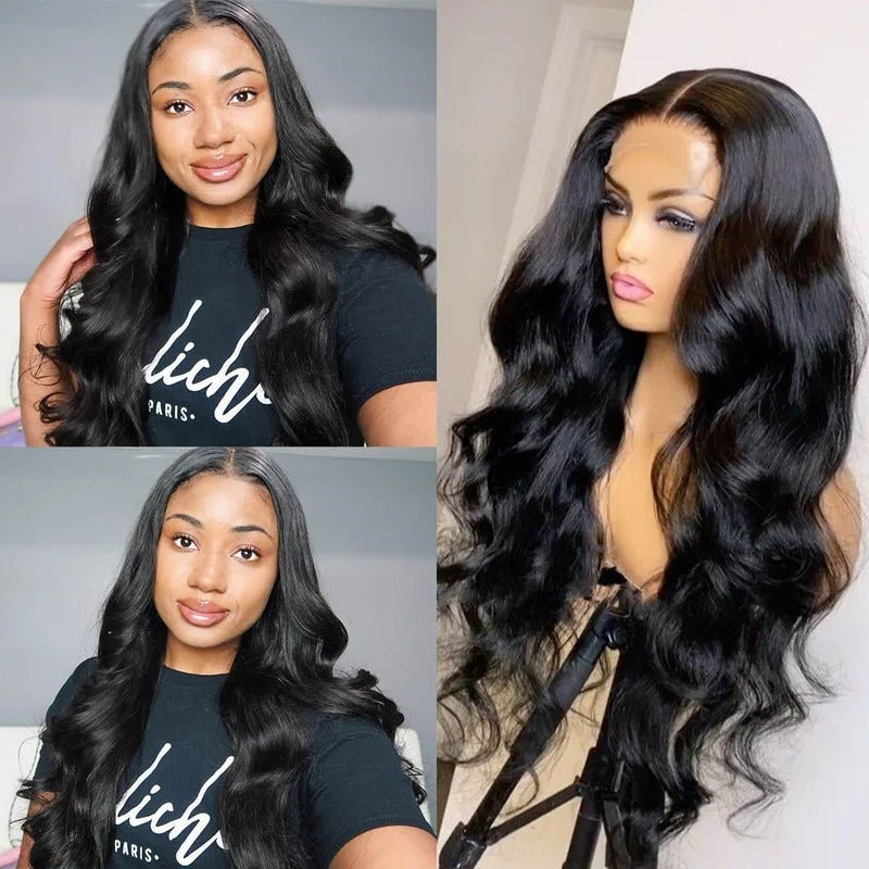 Peruvian - human - hair wig with a soft and manageable feelBody Wave Pre-plucked 4x4 HD Transparent Lace Closure Wig 100% Virgin Human Hair