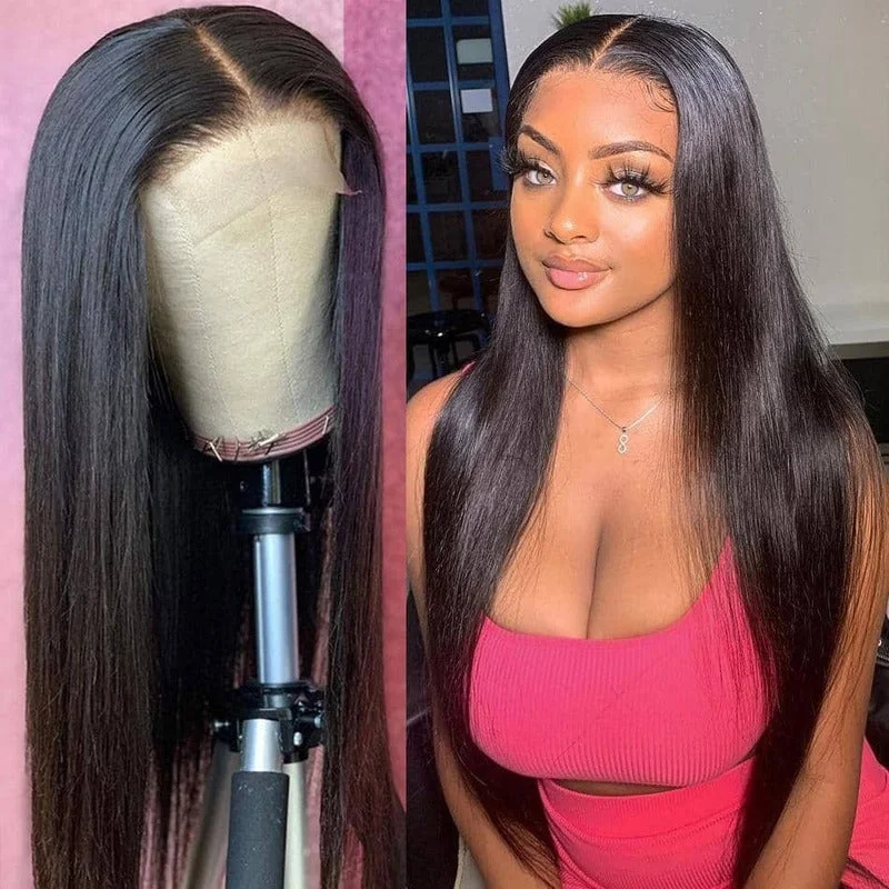 Virgin - human - hair wig with a natural - looking texture for a luxurious feelCuticle Aligned Straight 4x4 HD Transparent Lace Closure Wig 100% Virgin Human Hair