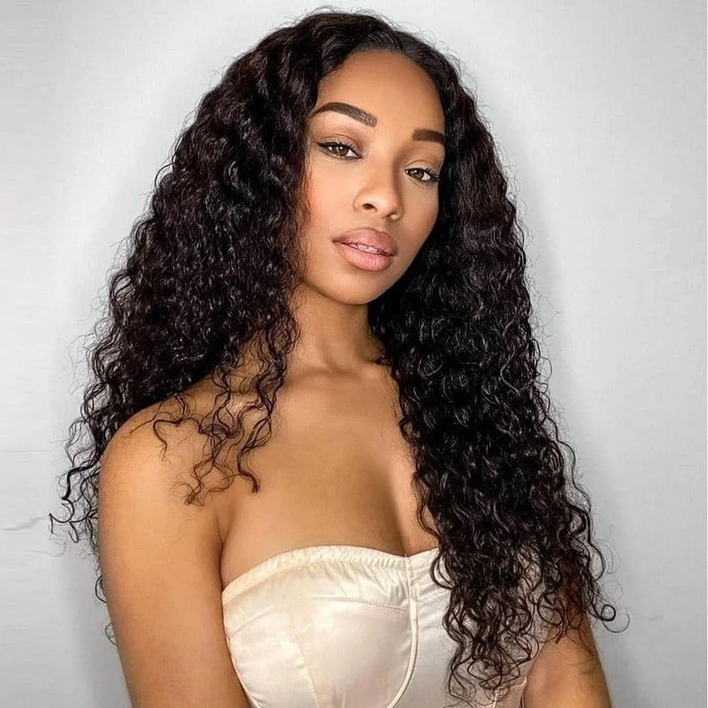 Peruvian - human - hair wig with a soft and manageable feelWater Wave 13x4 HD Transparent Lace Front Wig 100% Virgin Human Hair