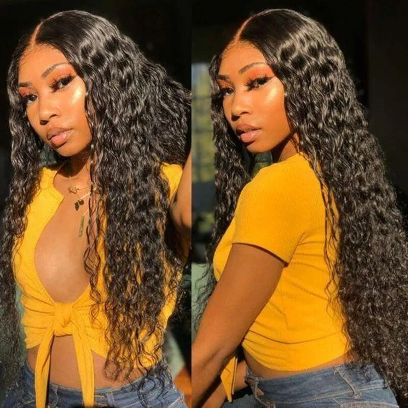 Human - hair wig with a pre - plucked hairline for a more natural lookWater Wave 4x4 HD Transparent Lace Closure Wig 100% Cuticle Aligned Virgin Human Hair