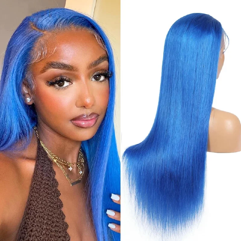 Colored wig with a purple - violet shade for a regal and elegant lookDachic Hair 13x4 4x4 Colored Light Blue HD Lace Frontal Closure Wigs Straight Human Hair Wig