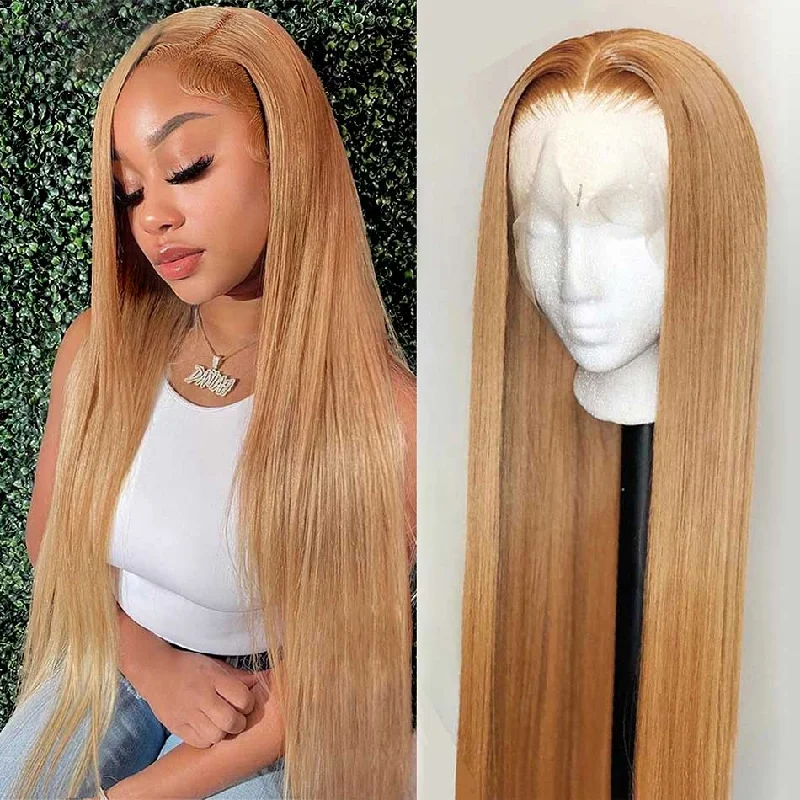 Colored wig with a silver - grey color for a trendy and cool - toned lookDachic Hair 27# Honey Blonde 13x4 Lace Front Colored Human Hair Wigs Bone Straight Frontal Wigs