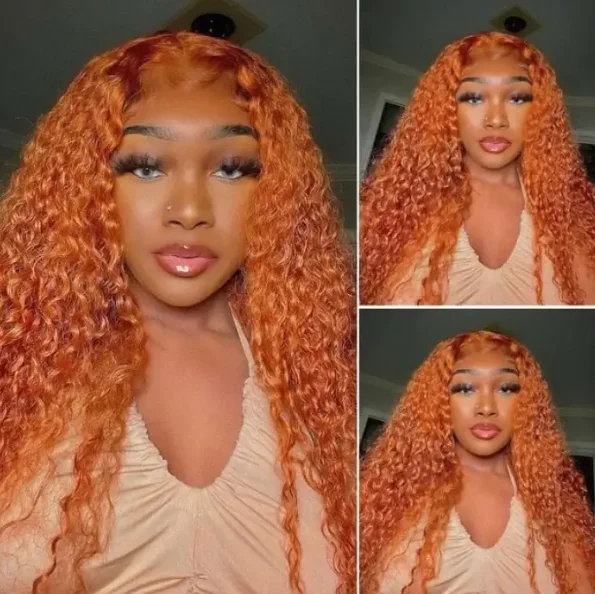 Colored wig with a silk - base cap for a comfortable and smooth feelNo.50 Dachic Hair Ginger Color 13x4 5x5 Lace Front Closure Human Hair Wigs Water Wave Frontal Wigs 180%