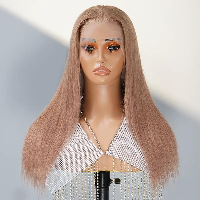 Lace wig with a side - part for a more flattering look13x4 Glamorous Pink Latte Color Lace Frontal Human Hair Wig