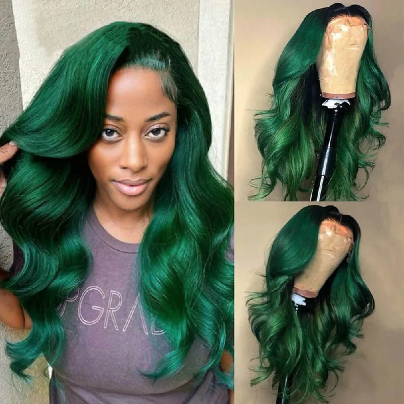 Colored wig with a silver - grey color for a trendy and cool - toned lookDachic Hair Dark Green HD 13x4 Lace Front Human Hair Wigs Body Wave 180% Density